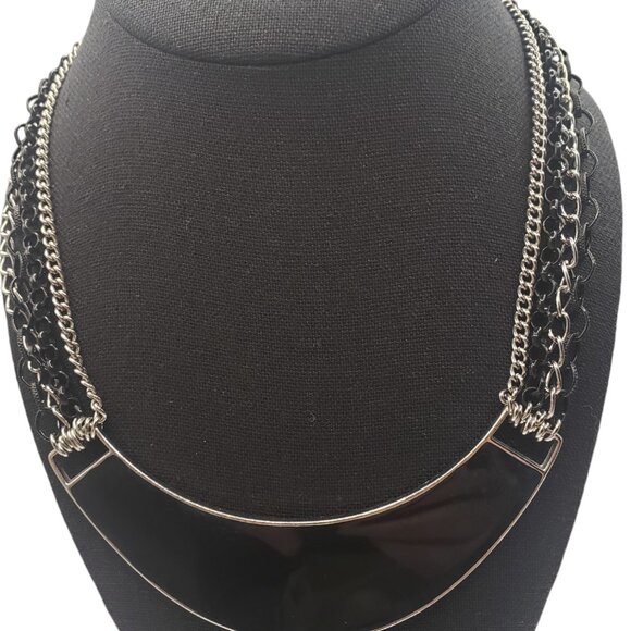 NY & Co. Black Enamel 4 Strand Chain Bib Necklace - Picture 5 of 12